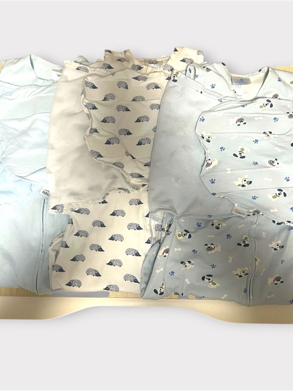 HALO SleepSack Wearable Blanket Blue Dog Hedgehog Unisex 3-6M bundle of 3